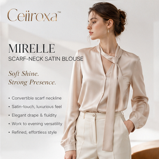 Ceiiroxa™ Mirelle Scarf-Neck Satin Blouse – Women's Elegant Long-Sleeve Work and Evening Top