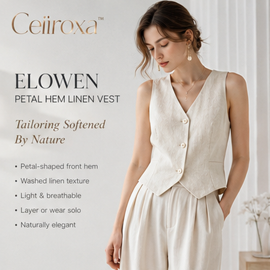 Ceiiroxa™ Elowen Washed-Linen Petal-Hem Vest – Women's Tailored Sleeveless Summer Waistcoat Top