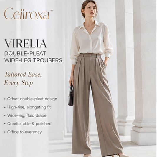 Ceiiroxa™ Virelia Double-Pleat Wide-Leg Trousers – Women's High-Waisted Tailored Office Dress Pants