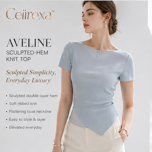 Ceiiroxa™ Aveline Sculpted-Hem Knit Top – Women's Elegant Ribbed Short-Sleeve Office Blouse