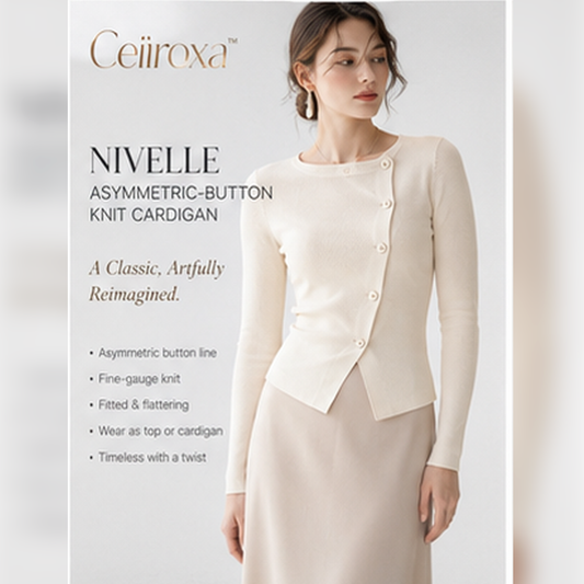 Ceiiroxa™ Nivelle Asymmetric-Button Knit Cardigan – Women's Elegant Fitted Lightweight Sweater